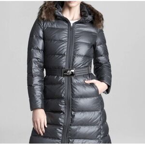 Moncler - Bouleau Fur Trim Hood Belted Down Jacket Coat